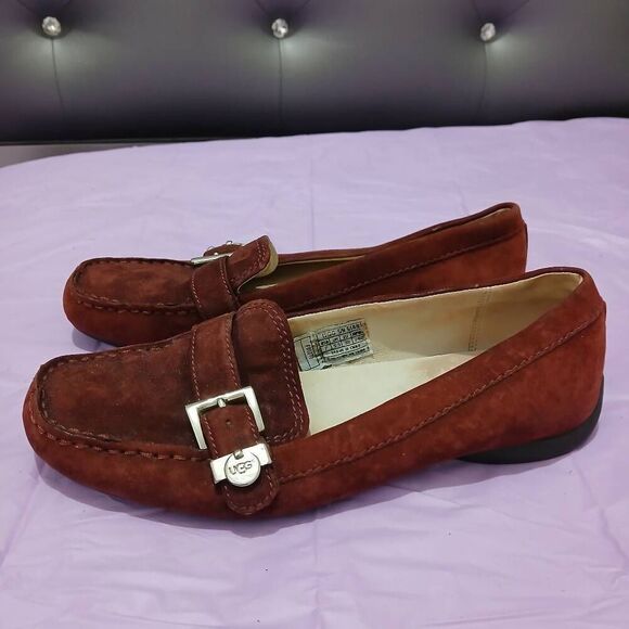 Ugg womens size 7 Crawford flat dark rust red suede leather loafer shoes - Picture 1 of 8